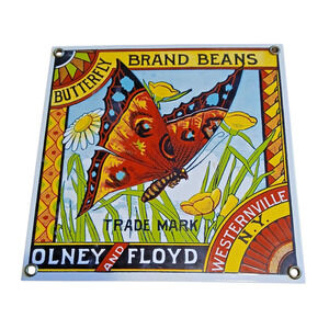 Ande Rooney Reproduction Olney & Floyd Butterfly Sign Vintage Style Wall Decor